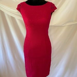 Antonio Melanie Lace Trim Sheath Hot Pink Dress 0